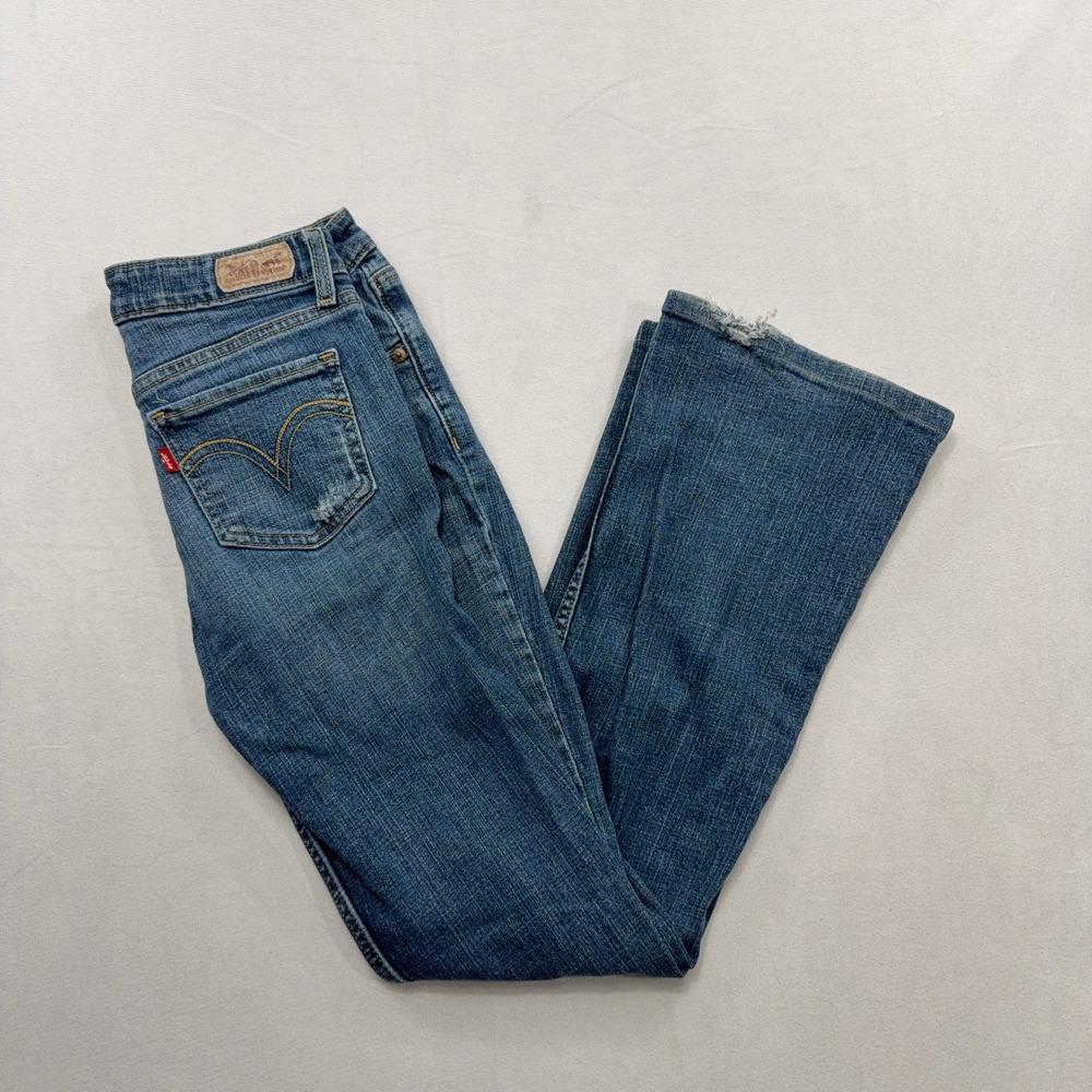 Levis 518 Jeans Womens 3M Blue Superlow Boot Cut Stretch Denim Flare Y2K 2000s